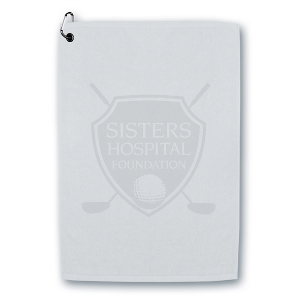 25" x 16" golf towel with carabiner; made of USA-grown cotton.... from ASI 68507 The Magnet Group