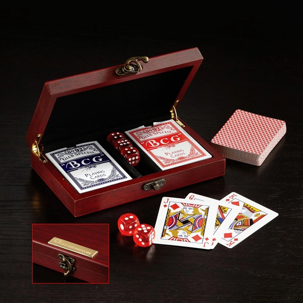Game set with two decks of cards, five dice and wooden... from ASI 68507 The Magnet Group / Benchmark Crystal & Clocks