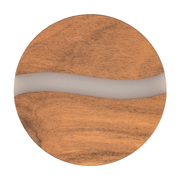 4" round acacia wood and resin beverage coaster.... from ASI 57655 STOPNGO Line