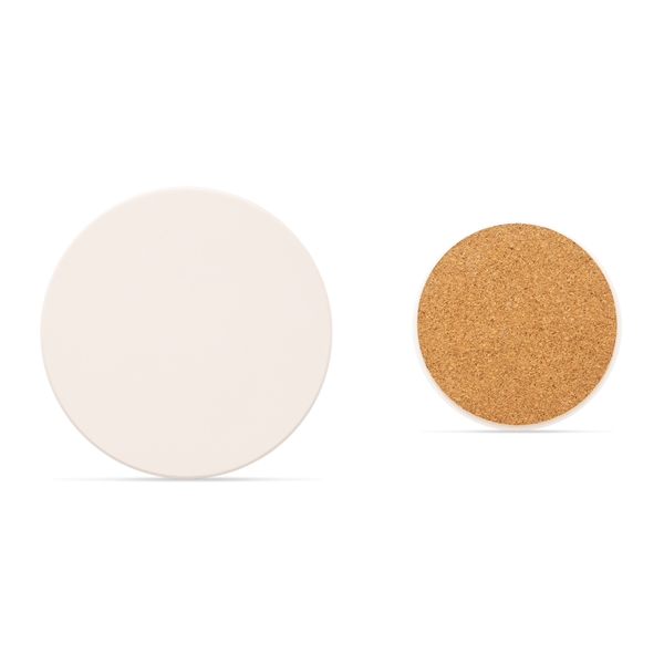 Round white ceramic stone coaster with non-slip cork back. Great desk... from ASI 34040 Alexander Mfg Co