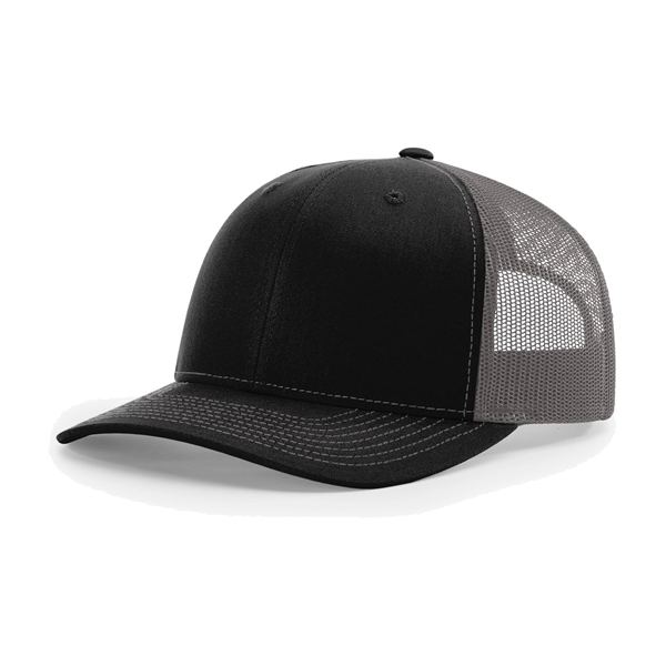 Richardson 112 snapback six-panel cotton and polyester trucker cap with leatherette... from ASI 74601 Calico