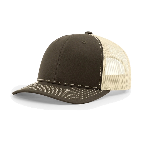 Richardson 112 snapback six-panel cotton and polyester trucker cap with leatherette... from ASI 74601 Calico