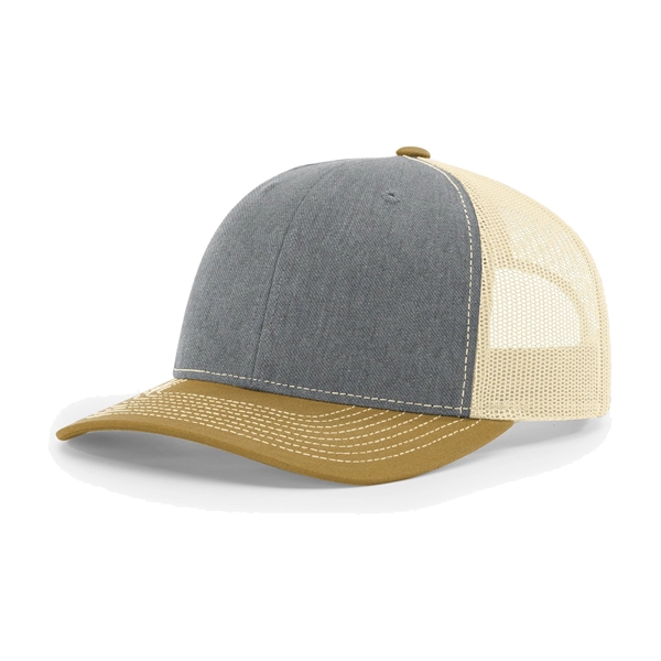 Richardson 112 snapback six-panel cotton and polyester trucker cap with leatherette... from ASI 74601 Calico