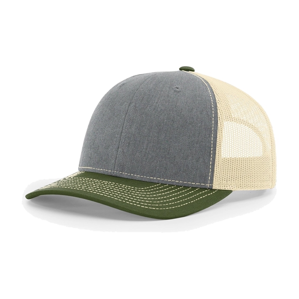 Richardson 112 snapback six-panel cotton and polyester trucker cap with leatherette... from ASI 74601 Calico