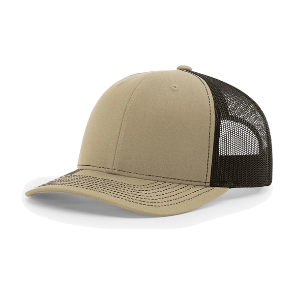 Richardson 112 snapback six-panel cotton and polyester trucker cap with leatherette... from ASI 74601 Calico