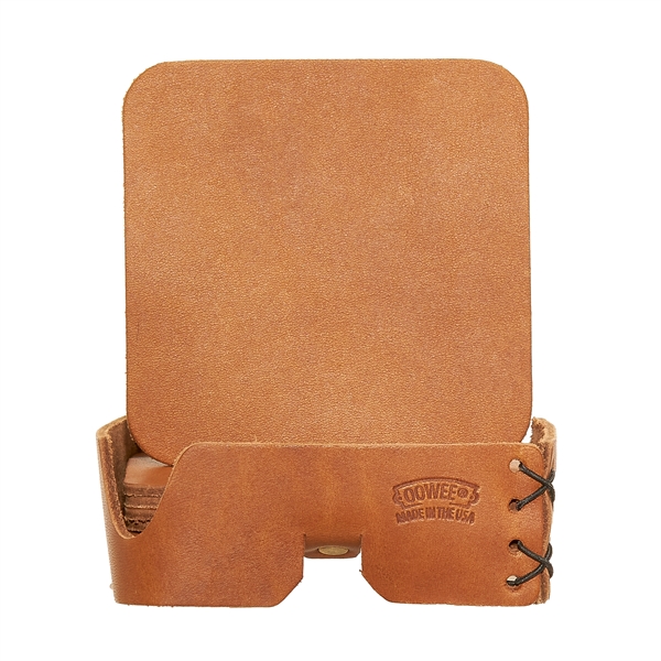 Square Full-Grain Leather Coaster Set with 4 Coasters holder & Gift... from ASI 75126 Oowee Products / OOWEE PRODUCTS