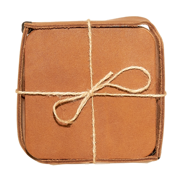 Square Full-Grain Leather Coaster Set with 4 Coasters holder & Gift... from ASI 75126 Oowee Products / OOWEE PRODUCTS