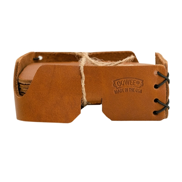 Square Full-Grain Leather Coaster Set with 4 Coasters holder & Gift... from ASI 75126 Oowee Products / OOWEE PRODUCTS