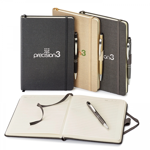 Combo includes ST454 linen hard cover journal with an interior gusseted... from ASI 88660 Spector & Co.