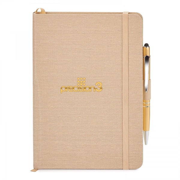 Combo includes ST454 linen hard cover journal with an interior gusseted... from ASI 88660 Spector & Co.