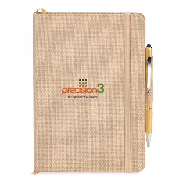 Combo includes ST454 linen hard cover journal with an interior gusseted... from ASI 88660 Spector & Co.