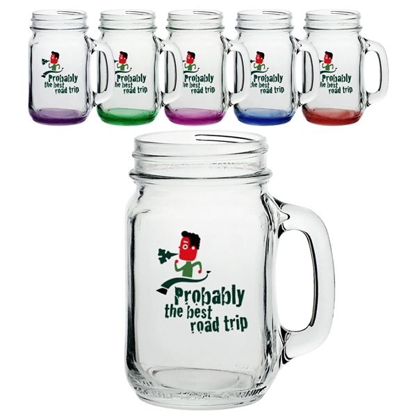 Clear glass mason jar style traditional mug with handle, 16 oz.... from ASI 39552 BEL Promo