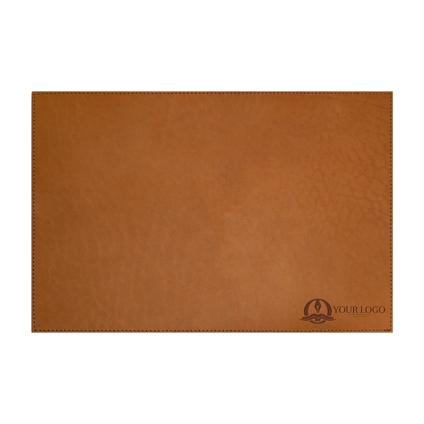 100% Full-Grain Leather 18" x 12" Desk Mat with a decorative... from ASI 75126 Oowee Products