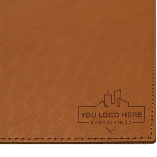 100% Full-Grain Leather 18" x 12" Desk Mat with a decorative... from ASI 75126 Oowee Products