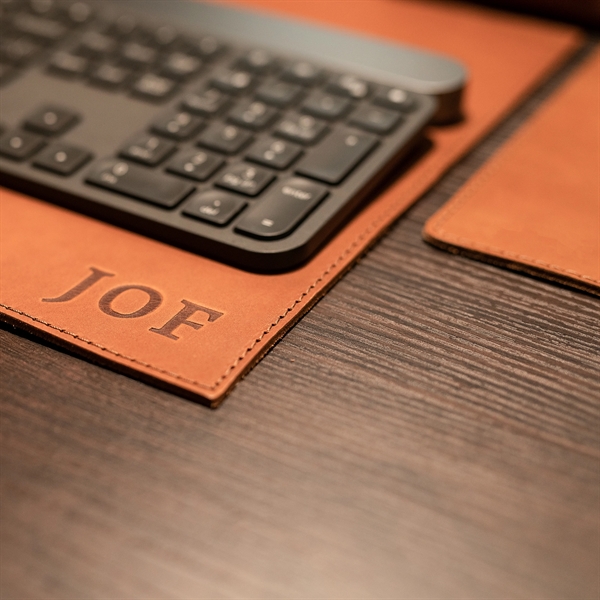 100% Full-Grain Leather 18" x 12" Desk Mat with a decorative... from ASI 75126 Oowee Products