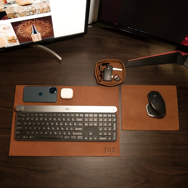 100% Full-Grain Leather 18" x 12" Desk Mat with a decorative... from ASI 75126 Oowee Products