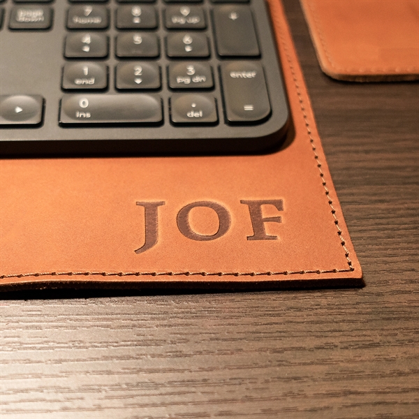 100% Full-Grain Leather 18" x 12" Desk Mat with a decorative... from ASI 75126 Oowee Products