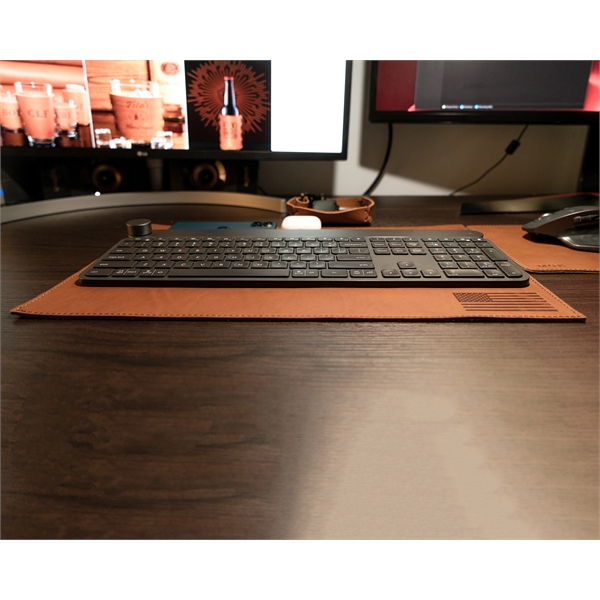 100% Full-Grain Leather 18" x 12" Desk Mat with a decorative... from ASI 75126 Oowee Products