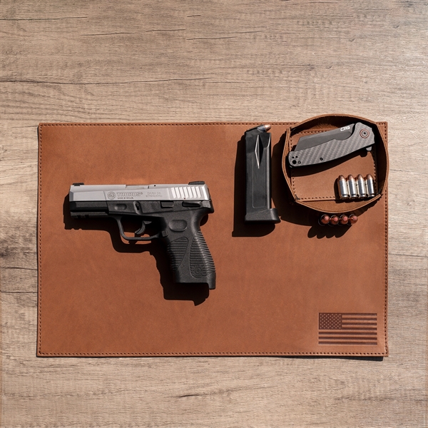 100 Genuine Leather 18" x 12" Gun Mat with a decorative... from ASI 75126 Oowee Products