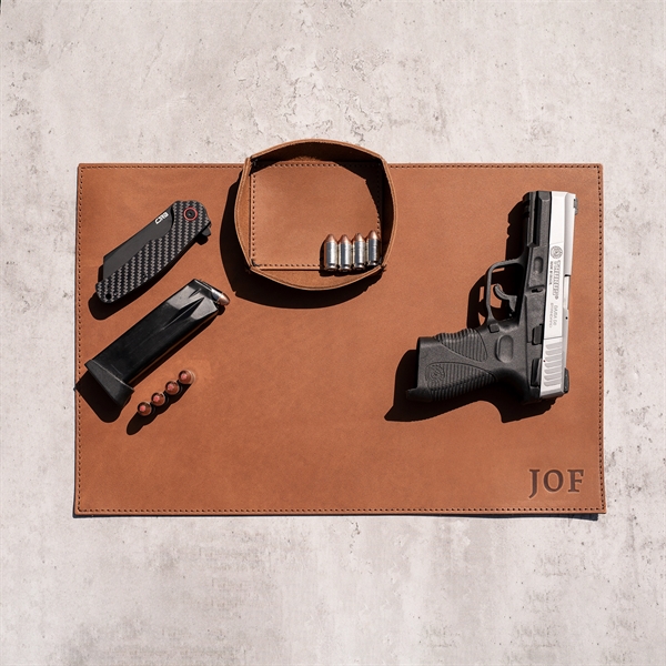 100 Genuine Leather 18" x 12" Gun Mat with a decorative... from ASI 75126 Oowee Products