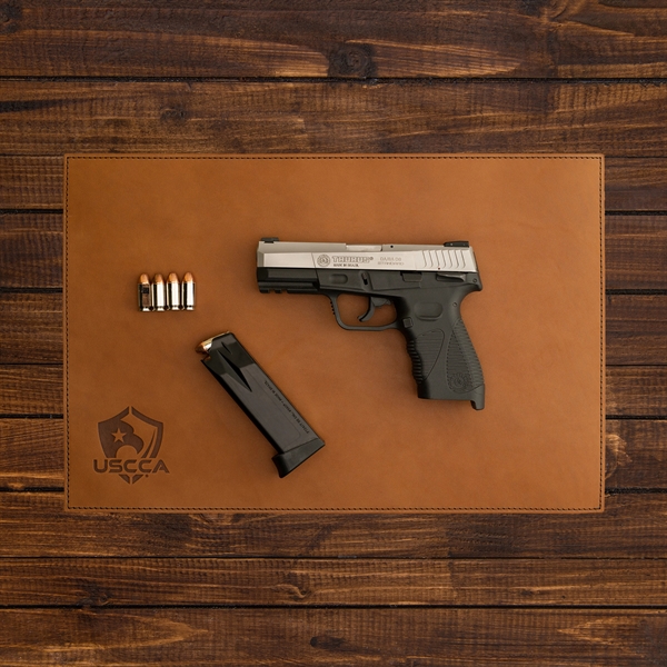 100 Genuine Leather 18" x 12" Gun Mat with a decorative... from ASI 75126 Oowee Products