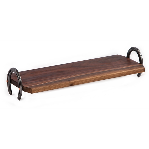 Wooden serving plank with horseshoes mounted as handles and base.... from ASI 88675 Picnic Plus