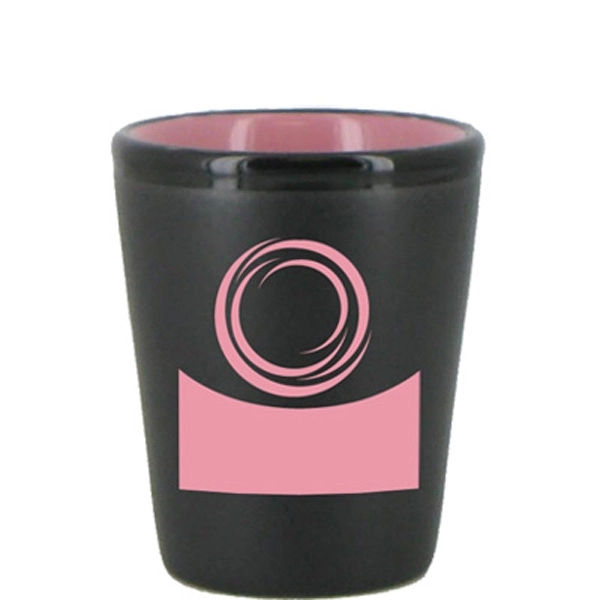 1.5 oz. ceramic shot glass with a pink interior and black... from ASI 46573 Cooper & Clement Inc