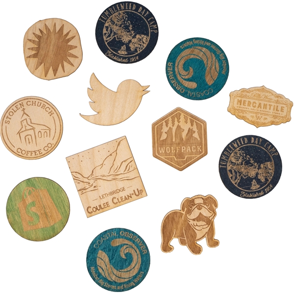 Custom Laser engraved wood stickers have a 3M backing and are... from ASI 61966 HPG / BCG Creations HPG Gold