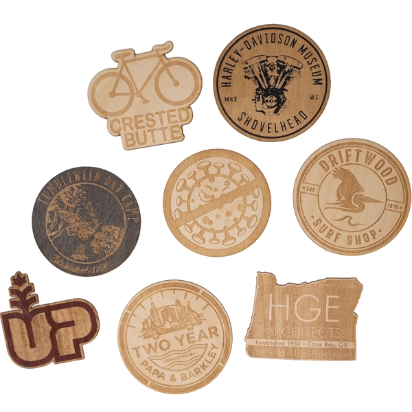 Custom Laser engraved wood stickers have a 3M backing and are... from ASI 61966 HPG / BCG Creations HPG Gold