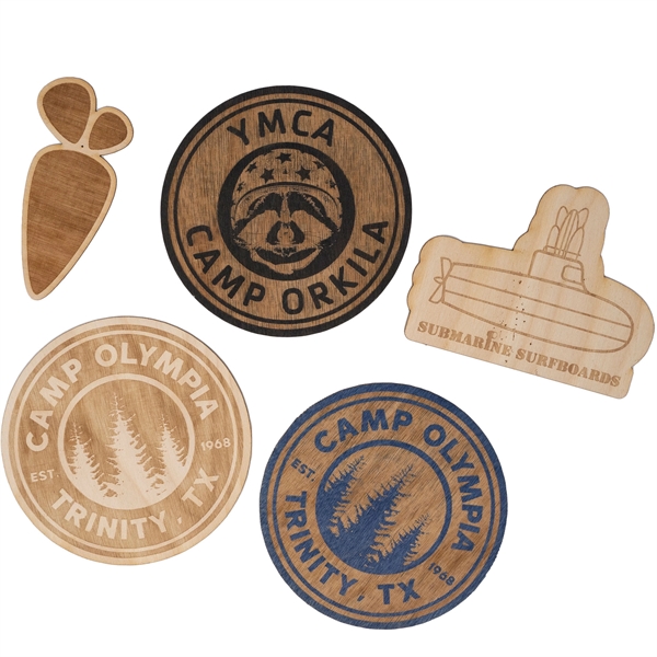 Custom Laser engraved wood stickers have a 3M backing and are... from ASI 61966 HPG / BCG Creations HPG Gold