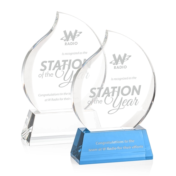 Optical crystal flame shape award with thick bevels on base... from ASI 84592 St Regis Group / St Regis