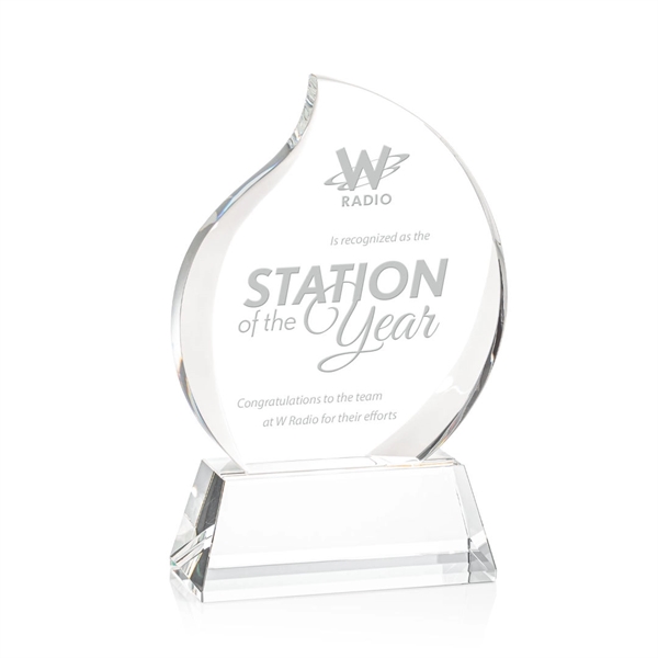 Optical crystal flame shape award with thick bevels on base... from ASI 84592 St Regis Group / St Regis