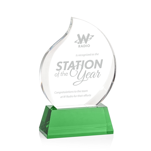 Optical crystal flame shape award with thick bevels on base... from ASI 84592 St Regis Group / St Regis