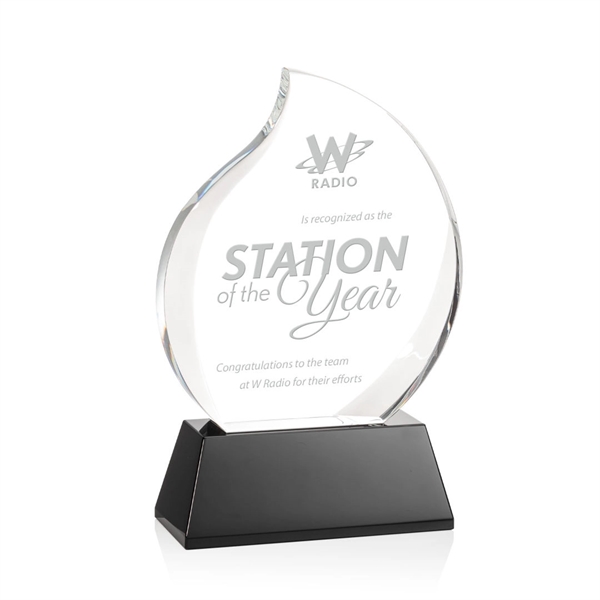 Optical crystal flame shape award with thick bevels on base... from ASI 84592 St Regis Group / St Regis