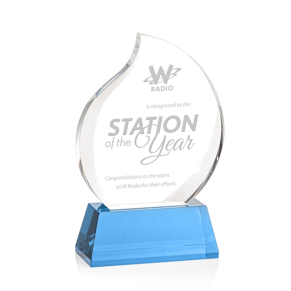 Optical crystal flame shape award with thick bevels on base... from ASI 84592 St Regis Group / St Regis