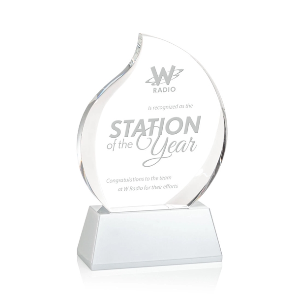 Optical crystal flame shape award with thick bevels on base... from ASI 84592 St Regis Group / St Regis