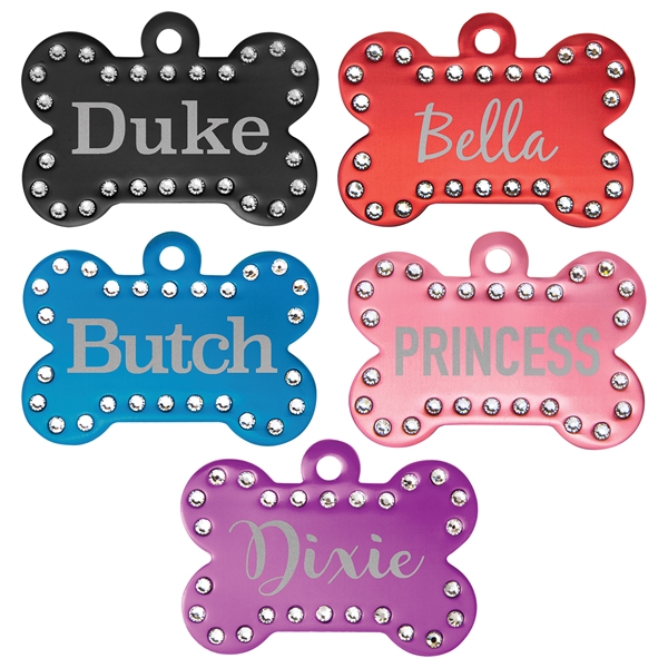 1" x 1.5" anodized aluminum, bone shaped pet tag,  studded... from ASI 92531 Unique Custom Products / UCP