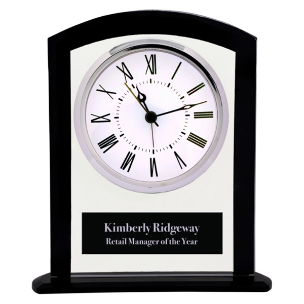 6.25" black and clear square arch glass clock with engraving.... from ASI 92531 Unique Custom Products / UCP