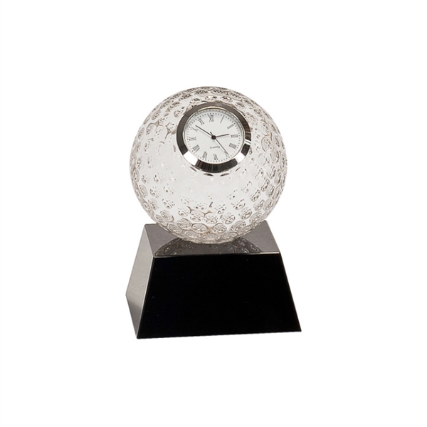 5" crystal golf ball clock with black base and engraving.... from ASI 92531 Unique Custom Products / UCP