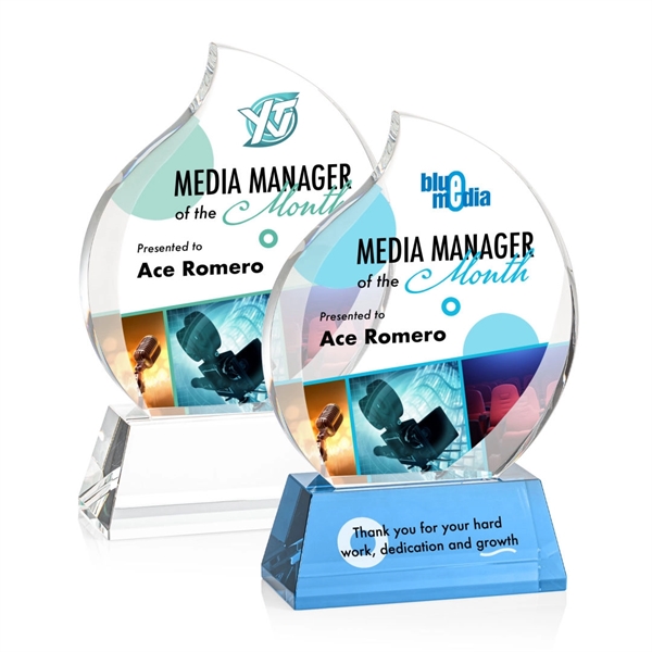 Optical crystal flame shape award with thick bevels on base... from ASI 84592 St Regis Group / St Regis