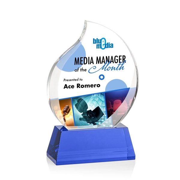 Optical crystal flame shape award with thick bevels on base... from ASI 84592 St Regis Group / St Regis