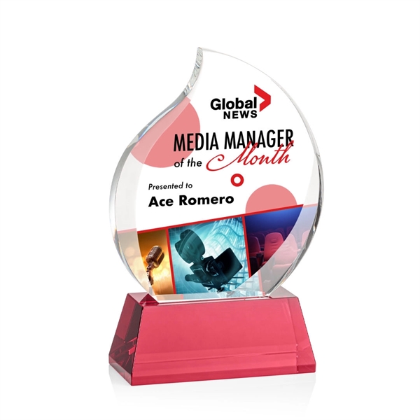 Optical crystal flame shape award with thick bevels on base... from ASI 84592 St Regis Group / St Regis