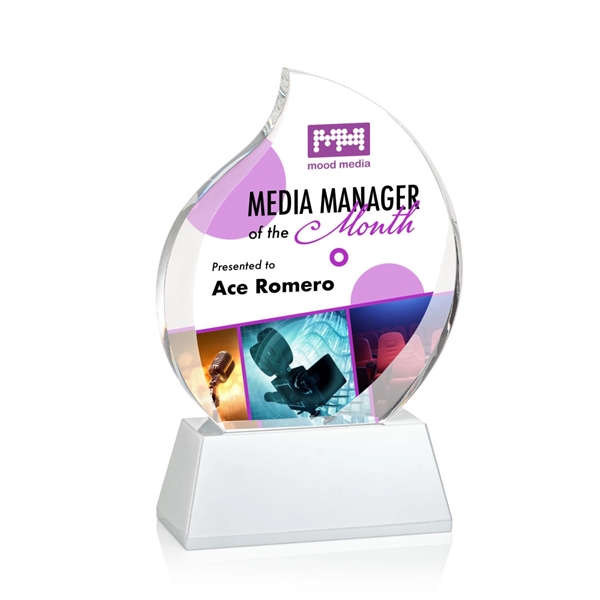 Optical crystal flame shape award with thick bevels on base... from ASI 84592 St Regis Group / St Regis