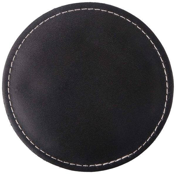 Black bonded leather coaster with high contrasting white stitching & velvet... from ASI 61966 HPG / Beacon Promotions HPG Gold