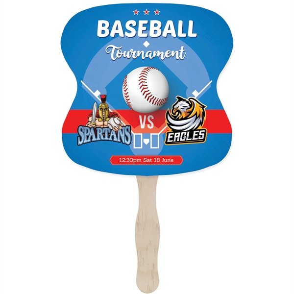 Hand fan made of white board stock with a full-color digital... from ASI 54100 Fields Manufacturing Inc / TargetLine®