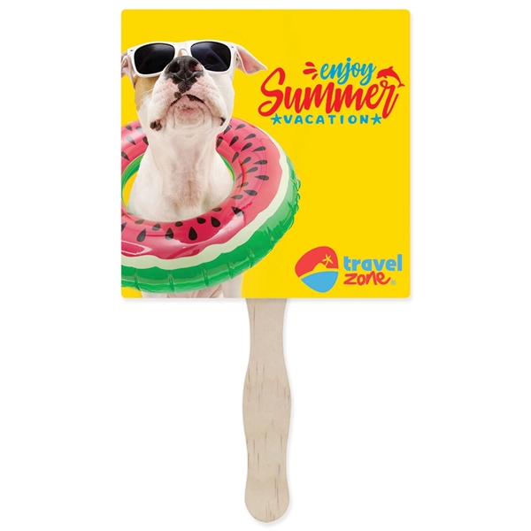 Hand fan made of white board stock with a full-color digital... from ASI 54100 Fields Manufacturing Inc / TargetLine®