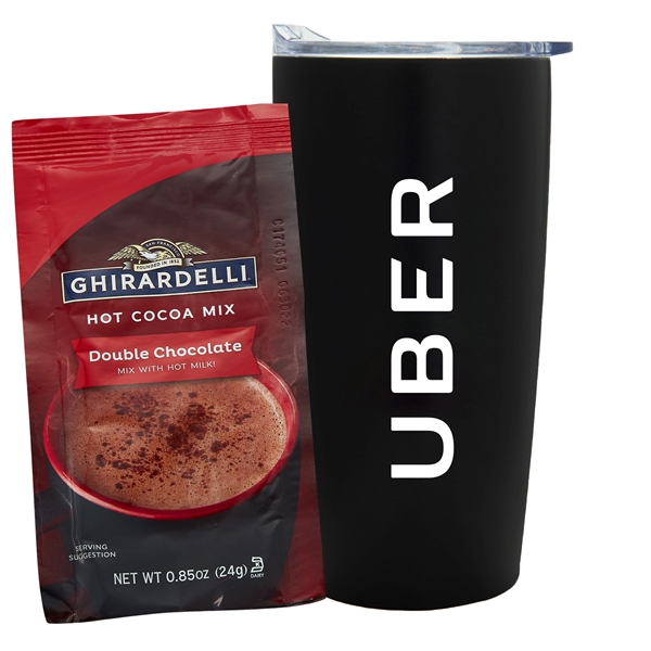 20 oz stainless steel straight tumbler with plastic liner and Ghirardelli... from ASI 71685 Midnite Snax® / Promo Revolution