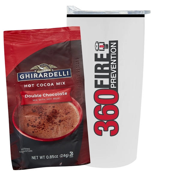 20 oz stainless steel straight tumbler with plastic liner and Ghirardelli... from ASI 71685 Midnite Snax® / Promo Revolution