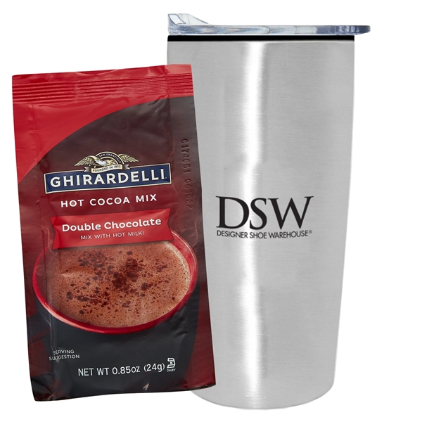 20 oz stainless steel straight tumbler with plastic liner and Ghirardelli... from ASI 71685 Midnite Snax® / Promo Revolution