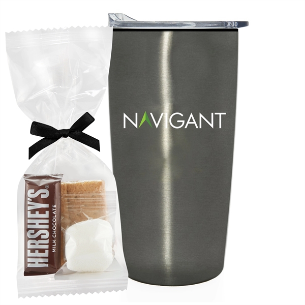 20 oz stainless steel straight tumbler with plastic liner and Smores... from ASI 71685 Midnite Snax® / Promo Revolution